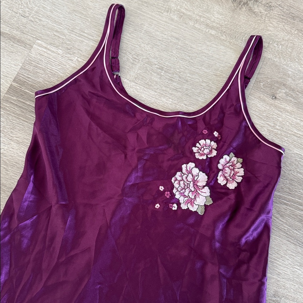 Vintage Morgan Taylor Embroidered Satin Nightgown Dress Purple Floral Medium Y2K - Picture 3 of 11